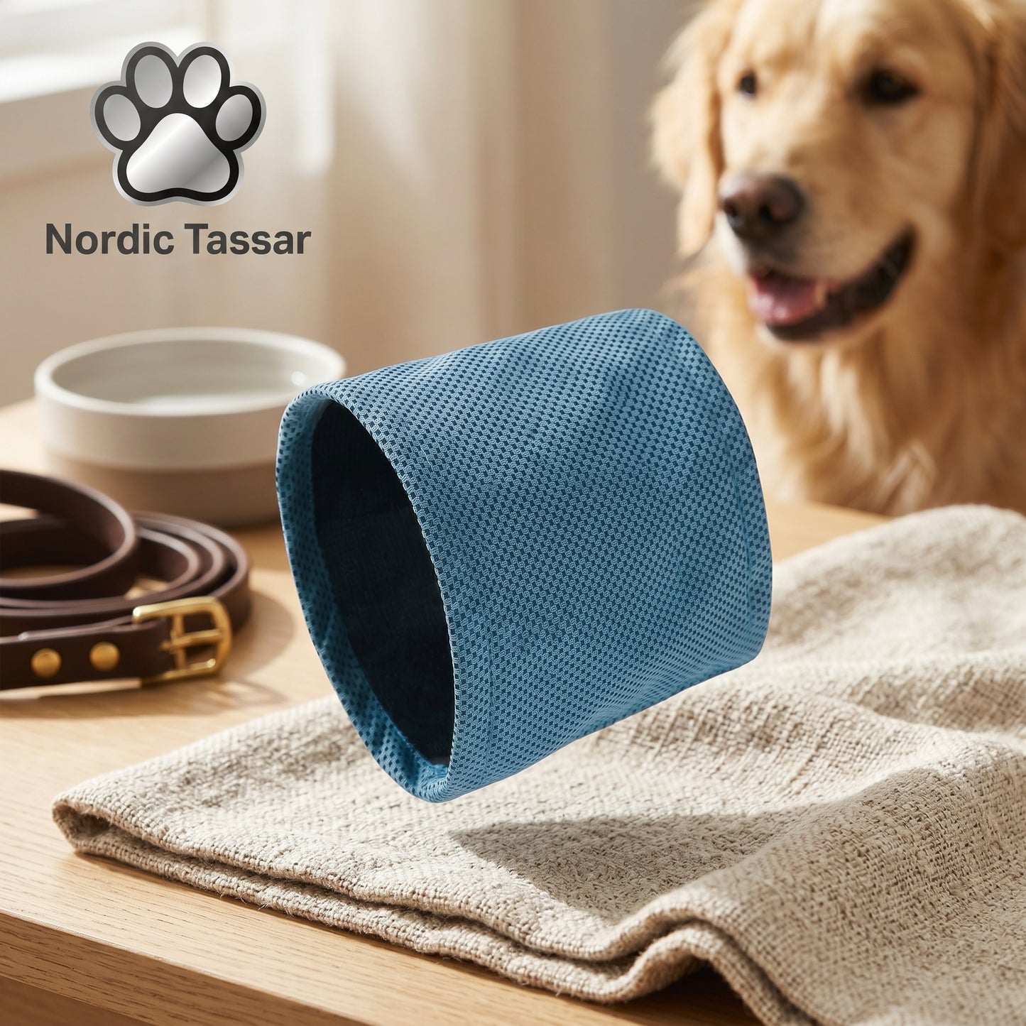 Arctic Chill blue dog cooling bandana scarf made of instant cooling mesh fabric, summer neck cooling wrap for dogs.