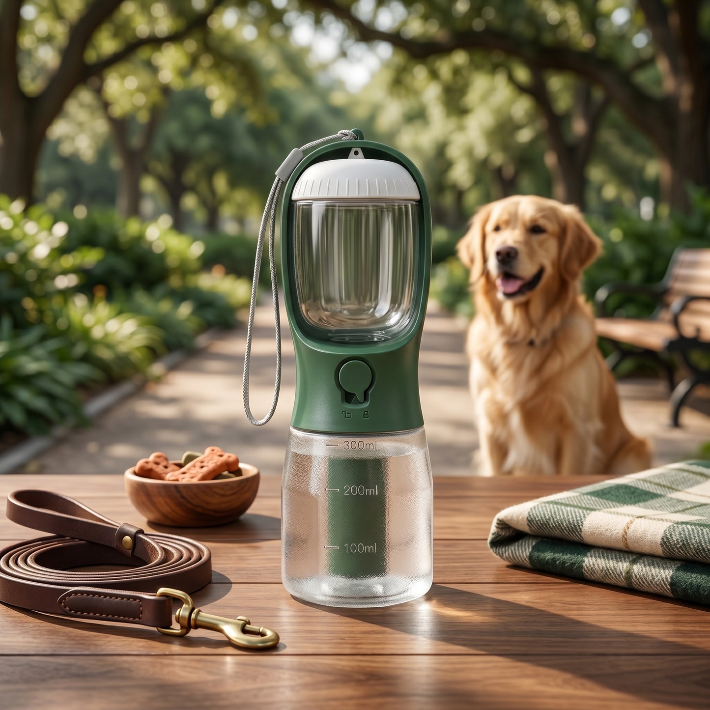 Close-up of the HydroGo 3-in-1 portable adventure bottle showing the locking mechanism and the food container section, highlighting the secure, leak-proof design.