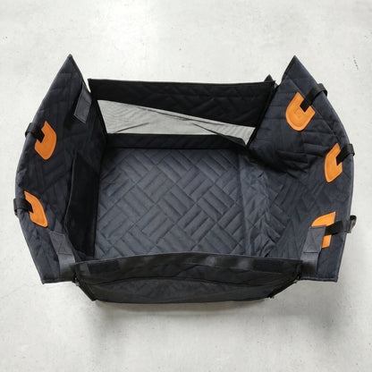 Overhead view of the Nordic Cloud travel bed interior, featuring waterproof lining and reinforced structure.