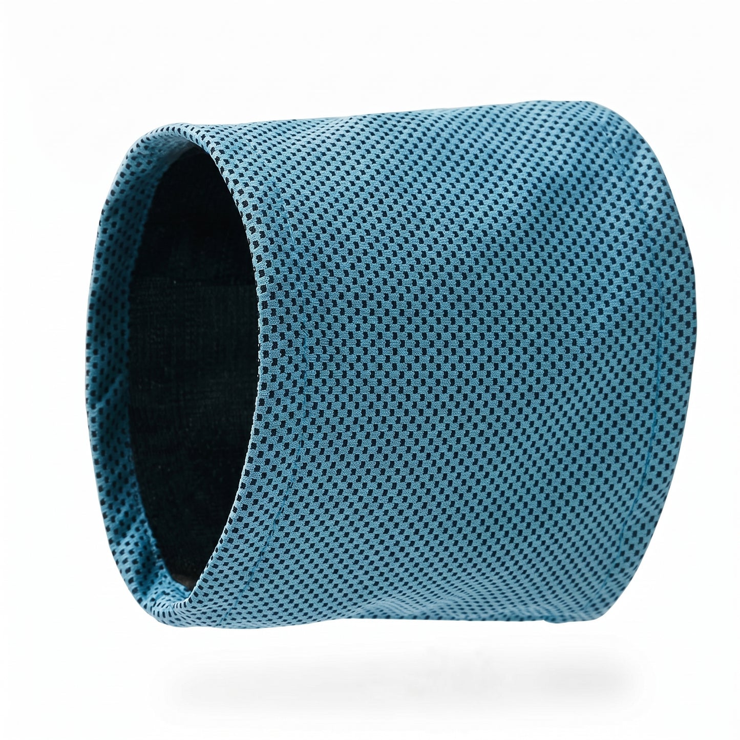 Studio shot of Arctic Chill blue dog cooling bandana scarf showing the high quality instant cooling mesh fabric texture on white background.