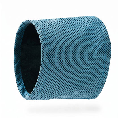 Studio shot of Arctic Chill blue dog cooling bandana scarf showing the high quality instant cooling mesh fabric texture on white background.