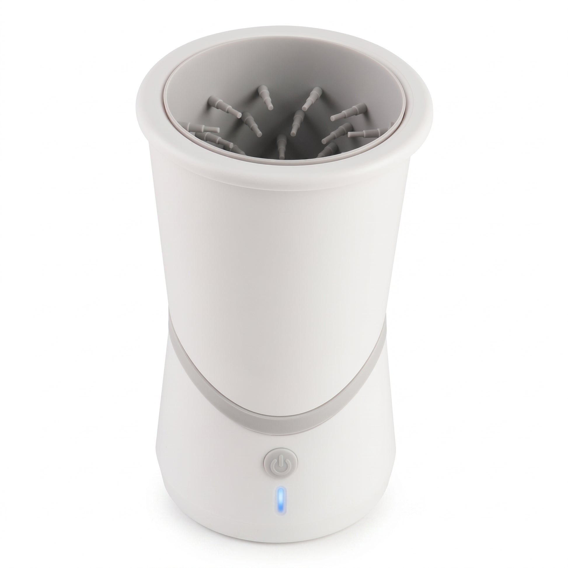 Studio product shot of the white PawCleaner Pro device with a power button.